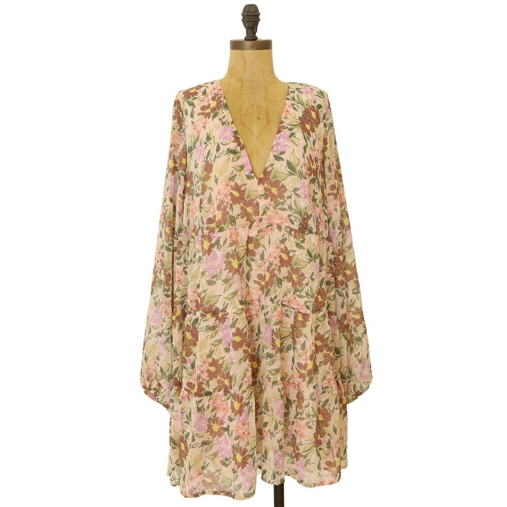 Fourteenth Place Tiered Balloon Sleeve Floral Dress Size 1X A-Line Chiffon B25